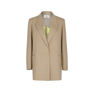 LESS春季绵羊毛外套女简约通勤戗驳领一粒扣毛呢西服2N1710270