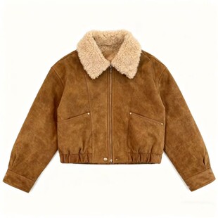 羊羔毛翻领麂皮绒外套女冬季新款短款宽松休闲显瘦夹克加厚上衣潮