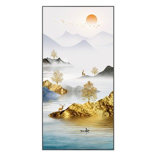 背靠金山玄关装饰画走廊竖版山水风景画现代简约新中式挂画玄幻画