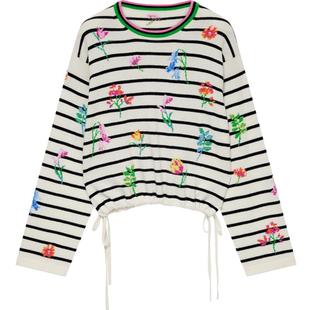 ERDOS 圆领电脑提花纯羊绒衫女春季条纹宽松抽绳针织毛衣