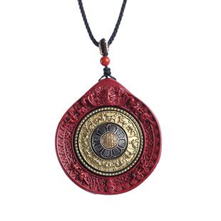 官方旗舰店高纯度朱砂本命年纯铜项链九宫八卦牌吊坠六字真言挂件