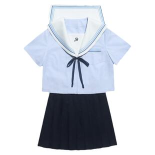 阿车家的大码jk原创胖mm海盐雪糕水色水手服短长袖上衣短裙套装女