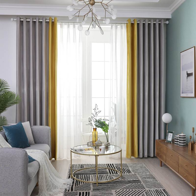 活动加厚遮光丝绒窗帘成品隔音轻客厅新款短拼接帘纯色工程高档奢