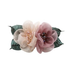 发夹后脑勺布艺花朵马尾夹子成年人女式发卡弹簧夹发饰顶夹头饰女