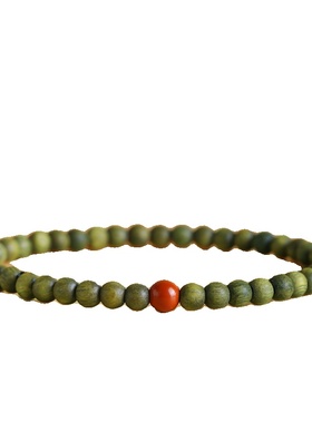 绿檀木手串细款蜜蜡朱砂转运珠木质文玩男女款檀香紫檀佛珠稳定