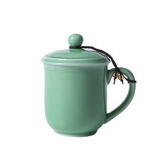 青瓷茶杯陶瓷个人专用杯茶馆酒店客房水杯会议杯纯色梅子青高档杯