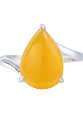 纯银水滴戒指空托蜜蜡琥珀宝石