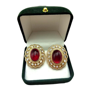 复古风电镀真金珍珠镂空镶嵌钻石优雅宴会红色绿色颈链项链女