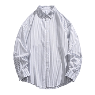 男生条纹衬衫男长袖秋季潮牌2026新款休闲上衣男款美式衬衣外套潮