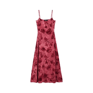 Desigual26春夏新品弹力修身花卉植物印花植绒无袖长款女式连衣裙