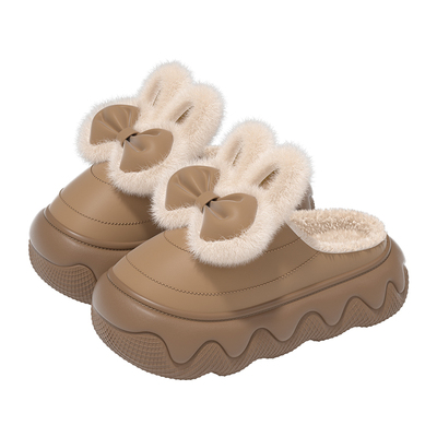 可爱兔耳毛绒棉拖儿童冬保暖亲子