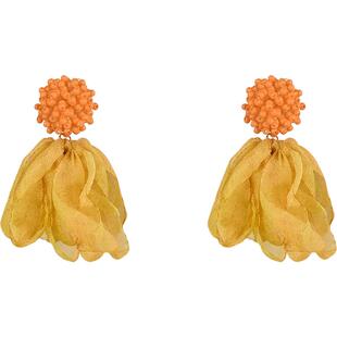 黄色花朵耳夹无耳洞海边度假风长款夸张耳坠小众独特新款气质耳饰