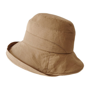 日系纯棉大沿渔夫帽子女春夏旅游度假防晒遮阳帽出游可折叠太阳帽