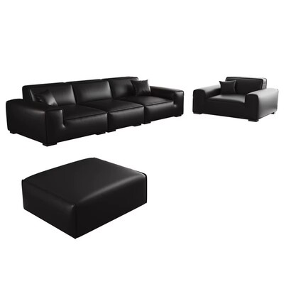 现代简约大黑牛全生态真皮沙发客厅高档大气新款直排皮艺沙发组合