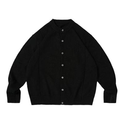 羊毛混纺黑色圆领针织开衫休闲