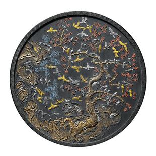 国家非遗 1989年制 明代天启老墨版《百鹊》曹素功收藏老墨块 墨块陈墨条 高档墨锭复古礼品文房四宝古版徽墨