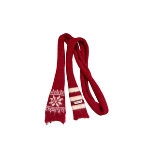 新年红色针织羊毛雪花苹果长条细窄围巾女马年新款保暖围脖配饰冬
