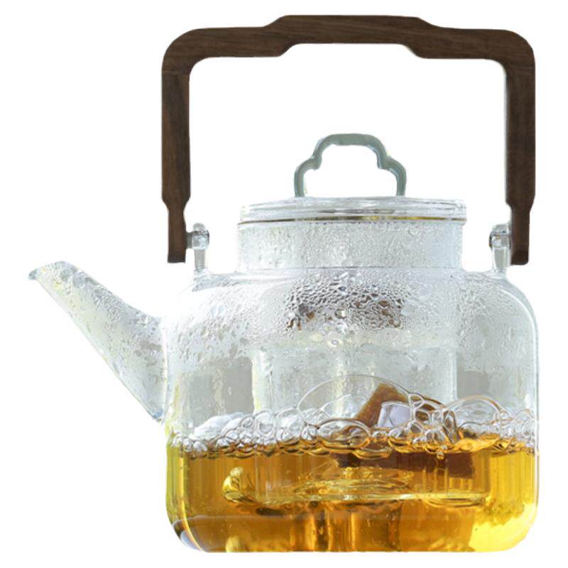 台湾禾器木把提梁灵韵玻璃茶壶