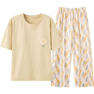 三枪2026夏季纯棉睡衣女甜美印花短袖长裤圆领透气女超柔软家居服