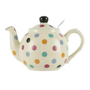 LondonPottery米色彩点田园英国茶壶陶瓷泡茶壶具带滤网礼物600ml