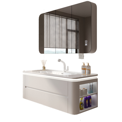 奶油风实木陶瓷一体盆浴室柜