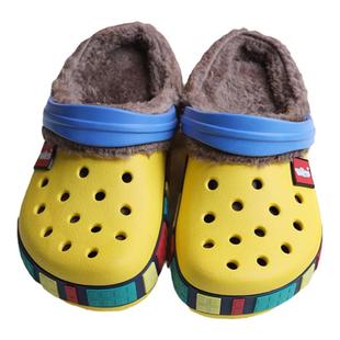 儿童棉拖鞋男童防水洞洞鞋秋冬款加绒可拆卸中大童女童保暖外穿鞋