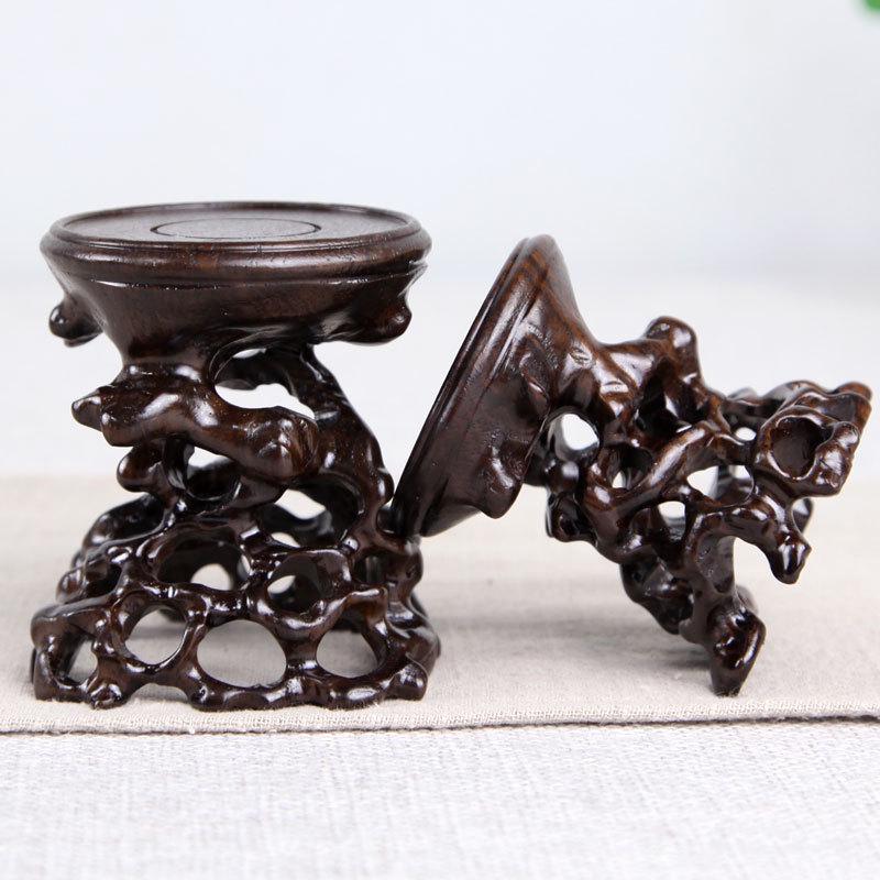 奇石底座实木质根雕底座可挖槽微型盆景玉石头摆件底座镂空木托架