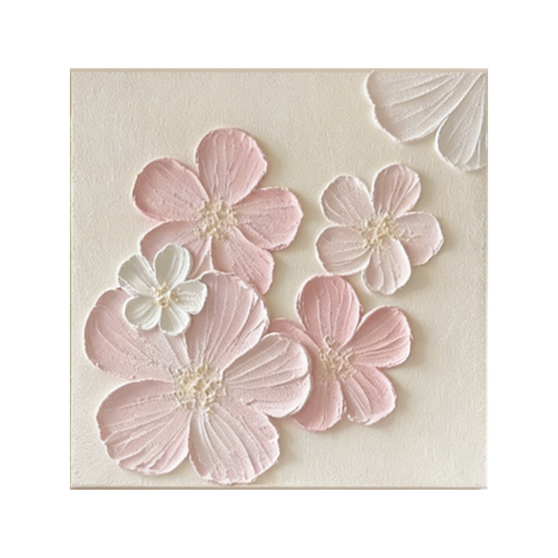 奶油风立体感花卉客厅背景装饰画