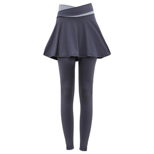 大码瑜伽裤女高腰假两件胖mm跑步运动健身遮挡裙裤专业训练紧身裤