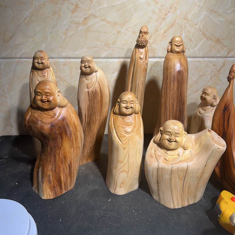 太行崖柏木雕观音摆件根雕佛像人物工艺品中式家居装饰品弥勒达摩