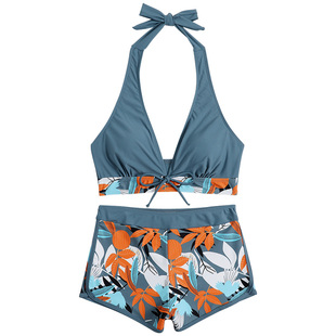 性感V领大码泳衣胖mm遮肉分体微胖女孩平角裤遮肚比基尼大胸聚拢