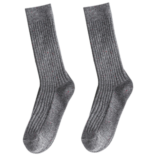 羊毛袜子女点子纱小腿袜秋冬款加厚保暖中筒袜灰色粗线长筒堆堆袜