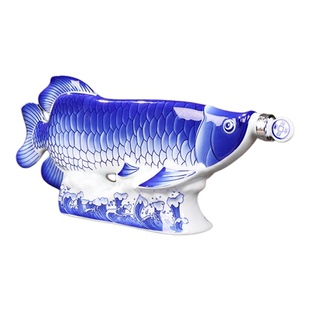 景德镇三斤装青花釉中彩金龙鱼陶瓷泡酒瓶 3斤密封白酒罐摆设酒坛