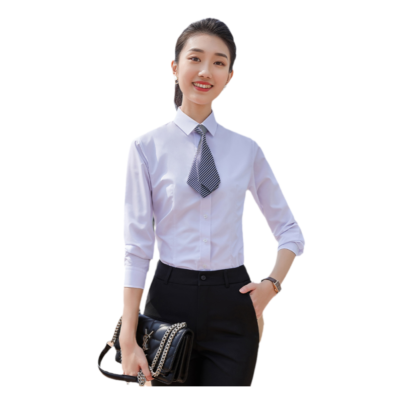 工作服长袖白衬衫定制logo职业