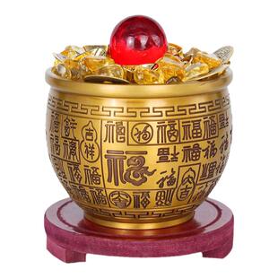 铜缸配件水晶铜钱五帝钱元宝百福缸底座黄铜米缸聚宝盆里放的东西