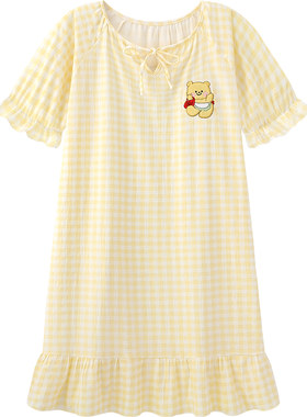 黄油小熊睡裙女夏季纯棉纱家居服