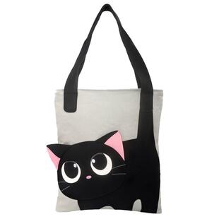 日本设计Kine猫小黑猫纯棉帆布学生钢琴补习培训包作业袋单肩包女