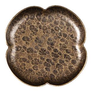 中式复古铜杯垫锤纹茶杯托茶道配件杯托架防滑隔热海棠花杯碟