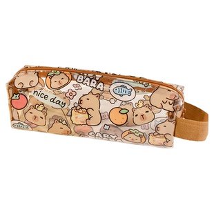 创意卡皮巴拉透明笔袋新款PVC可爱水豚文具袋铅笔盒女孩大容量小学生铅笔袋小众不撞款收纳文具笔袋防水耐用