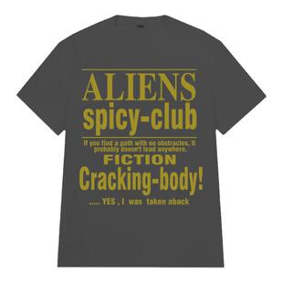 local aliens外星沙龙美式复古字母印花正肩短袖百搭修身短款t恤