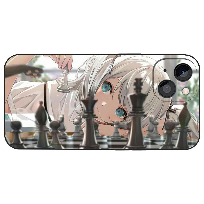 可爱萌国际象棋少女小众全包防摔手机壳适用iPhone16液态硅胶13/12/14苹果15ProMax光面玻璃动漫二次元保护壳