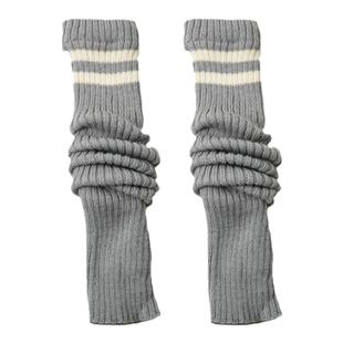 purpleguys灰色袜套女秋冬撞色y2k保暖条纹显瘦学院风堆堆小腿套