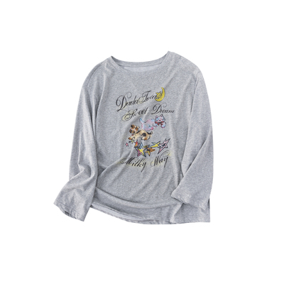 晶咕白标DADATATA【萌宠都市】胖MM通勤印花长袖T恤内搭女秋冬