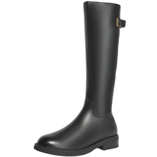 森达骑士靴女靴冬款商场同款百搭时尚皮带扣大筒围长筒靴XEN01DG4