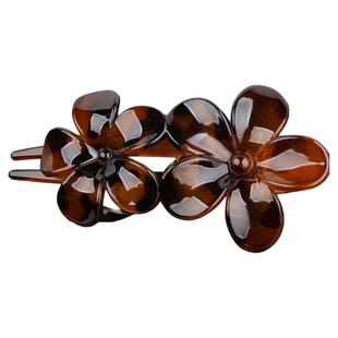 盘发大抓夹新款复古双花发卡淑女横夹亮面咖色发抓半扎发发夹