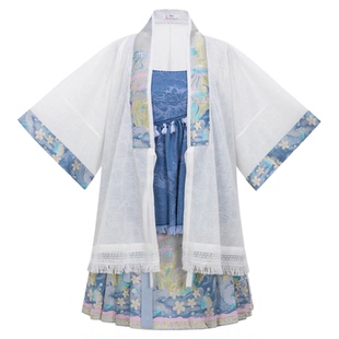 花朝记｜沁蓝｜宋制明制汉服元素对襟衫马面裙吊带织金春夏日常风