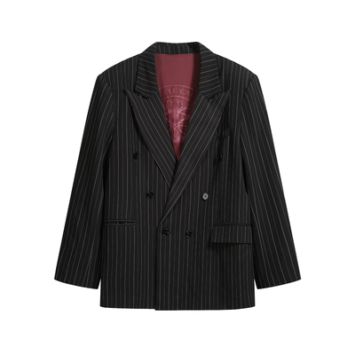 权利套装条纹双排扣西装