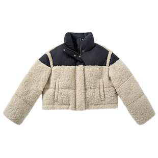 YANGLE_鹅绒服女2025冬季新款韩版短款立领加厚羊羔毛羽绒服外套