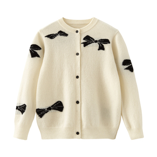 儿童羊绒衫卡通蝴蝶结羊毛开衫女男女童圆领纽扣毛衣外套打底上衣