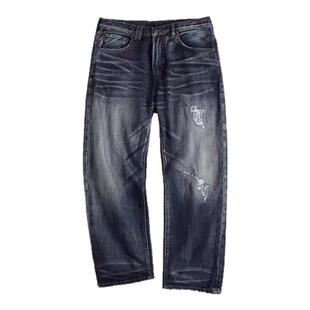 TORKERS 垃圾补丁牛王!!日系宽松洗水复古补丁破坏猫须牛仔裤非赤